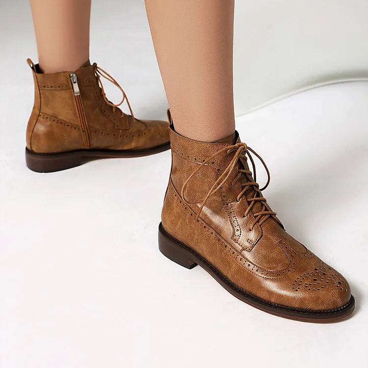 Claire | Bottines à Lacets Ajourées à Bout Rond
