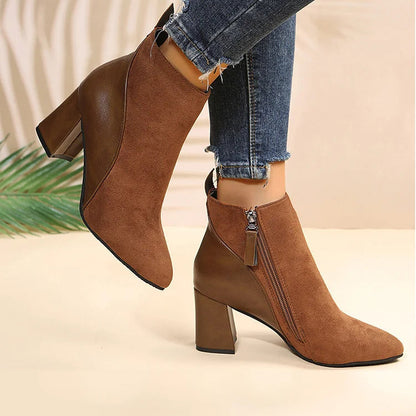 Bottines pointues chunky patchwork avec zip