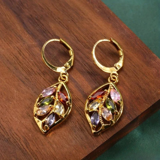 Diana | Boucles d'Oreilles Vintage Multicolores Feuille d'Or