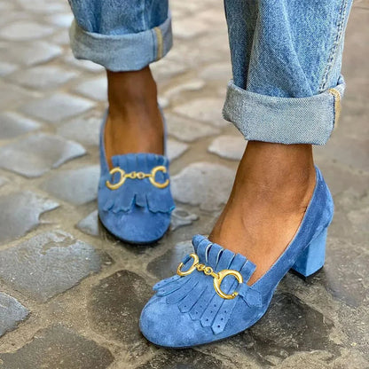 Talons larges mats à bout rond avec boucle et franges