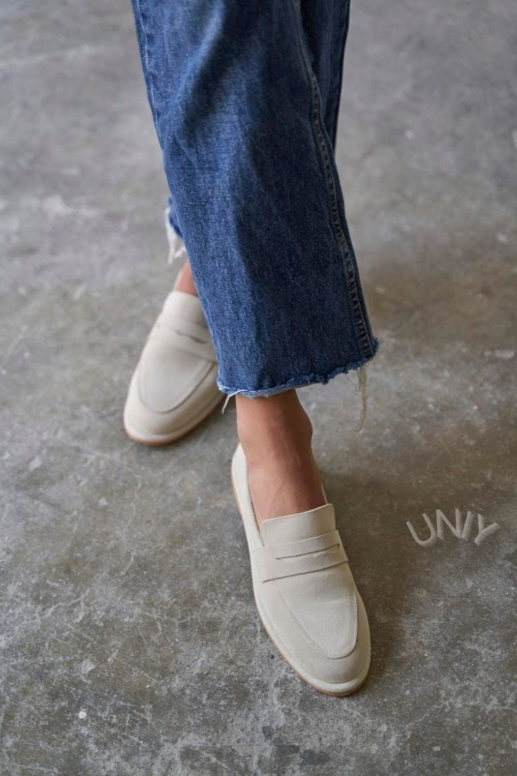 Anne | Mocassins Minimalistes en Suédine Beige