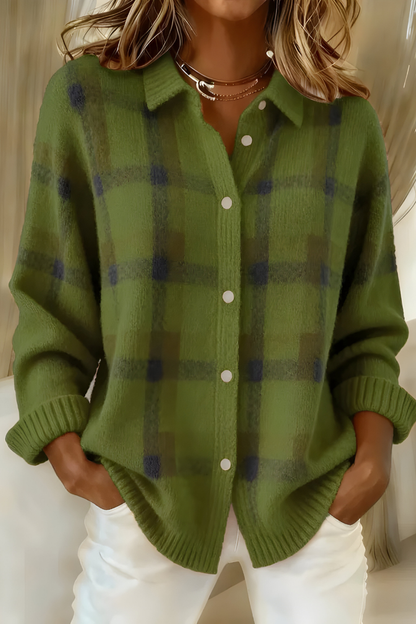 Ginevra | Cardigan à Carreaux Orange à Boutons