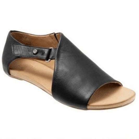 Sandales peep toe à découpes asymétriques unies avec bride et boucle