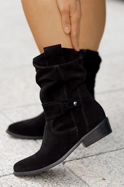 Émeline | Bottes Mi-Mollet en Suédine à Zip et Bout Rond