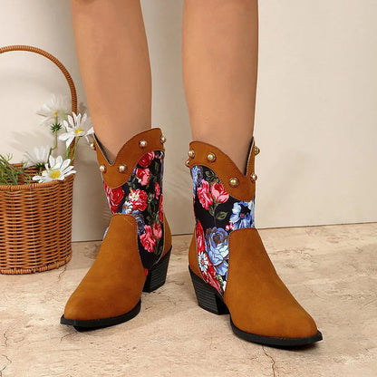 Hortense | Bottes Western Cloutées à Patchwork Fleuri