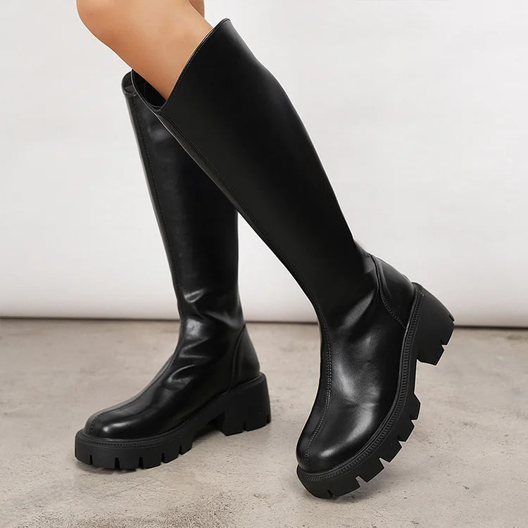 Mélisande | Bottes Hautes Noires à Zip et Talon Épais