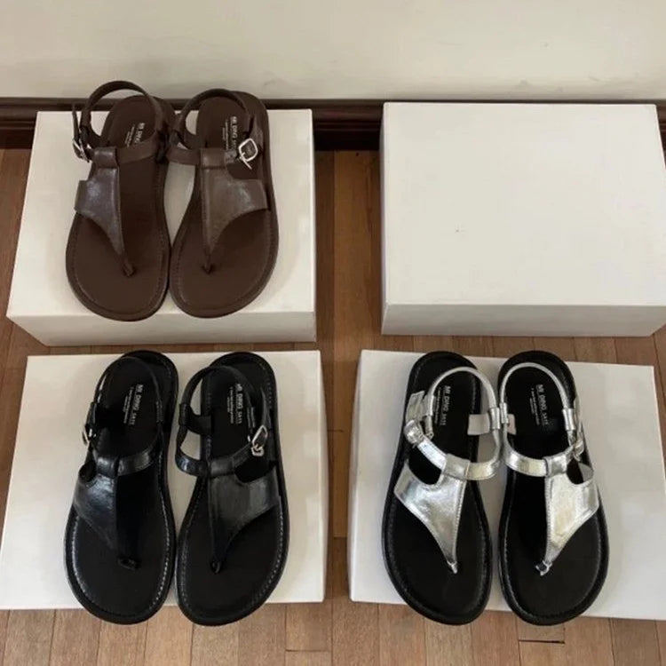 Sandales tongs décontractées unies avec bride cheville et boucle