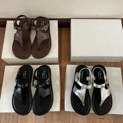 Sandales tongs décontractées unies avec bride cheville et boucle