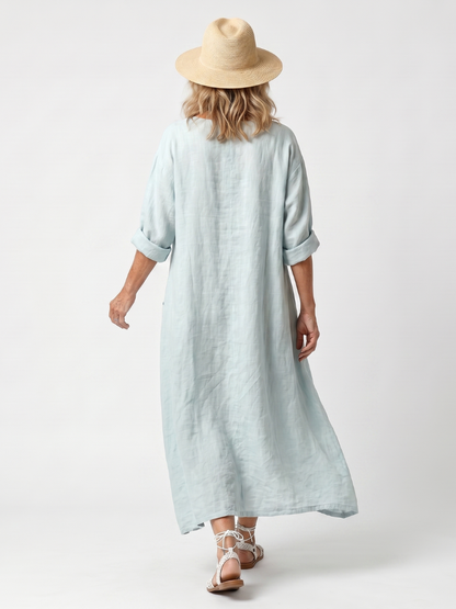 Laura | Robe Midi Oversize Brodée à Empiècement Ornemental