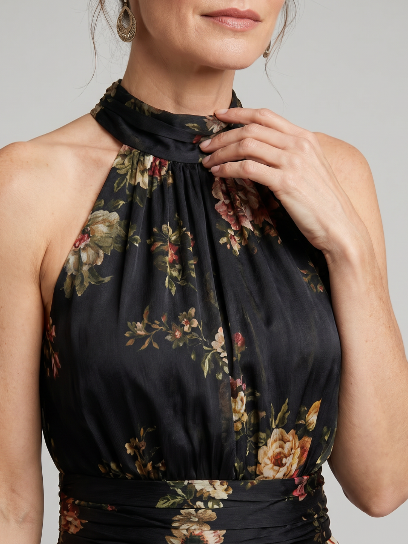 Sior | Robe Midi Fleurie à Col Licou