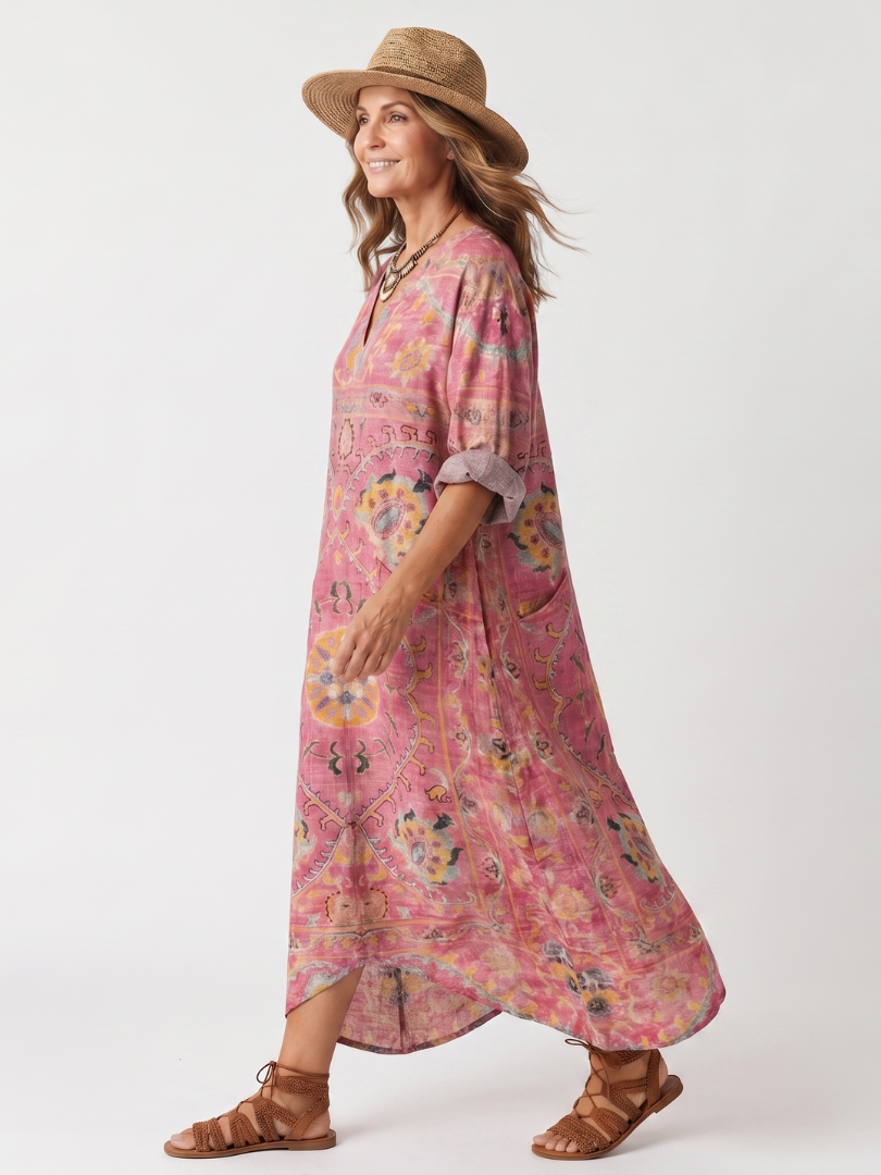 Domenica | Robe Midi Ample Imprimée à Poches