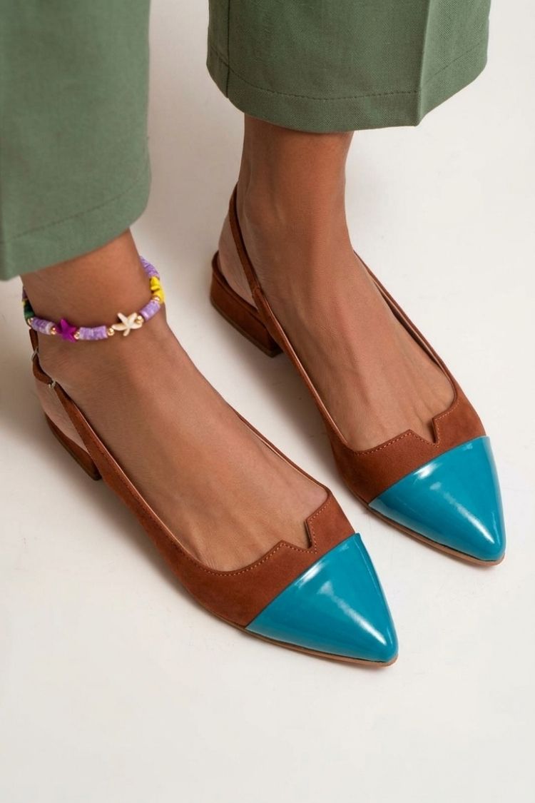 Ballerines pointues slingback à découpes color block avec boucle