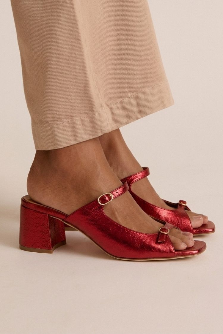Talons larges slingback à découpes color block Or