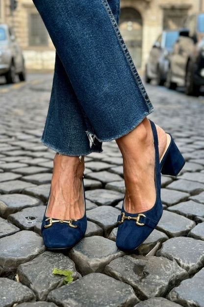 Talons bloc slingback en suédine Olive