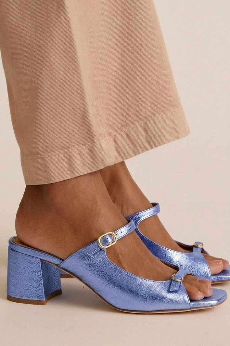 Talons larges slingback à découpes color block Or