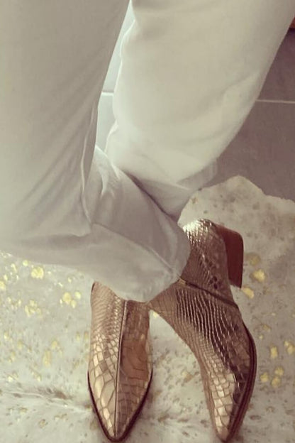 Constance | Bottes Noires Effet Python Métallisé à Talon Carré