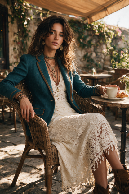 Gersende | Blazer Cintré Chevrons à Bordure Contrastée