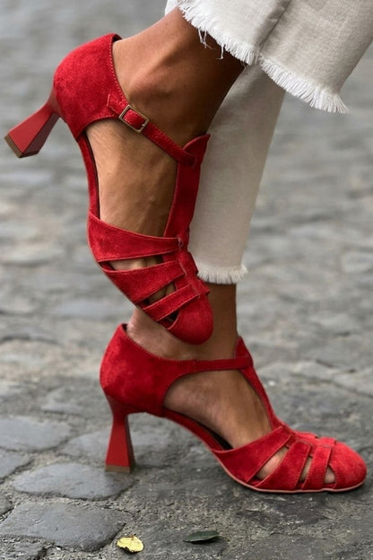 Sandales à talon à découpes crochet Vert à bout fermé