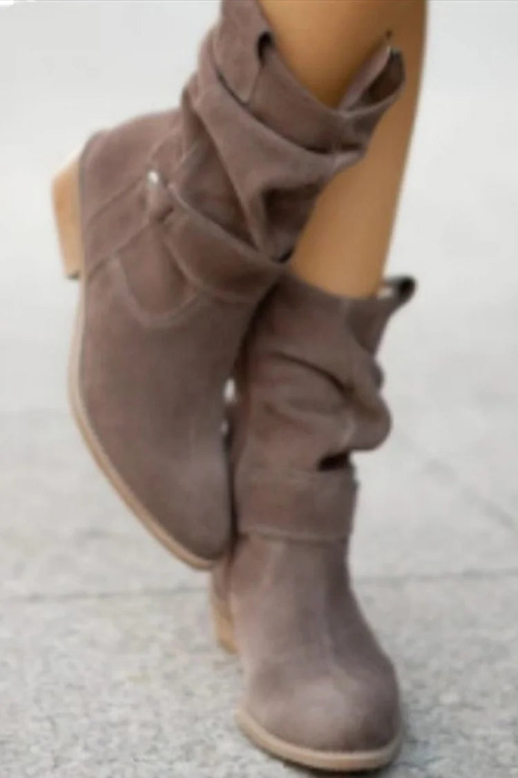 Émeline | Bottes Mi-Mollet en Suédine à Zip et Bout Rond