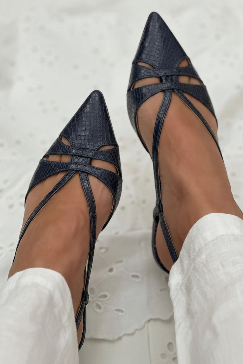 Talons kitten pointus slingback élégants Noir avec brides