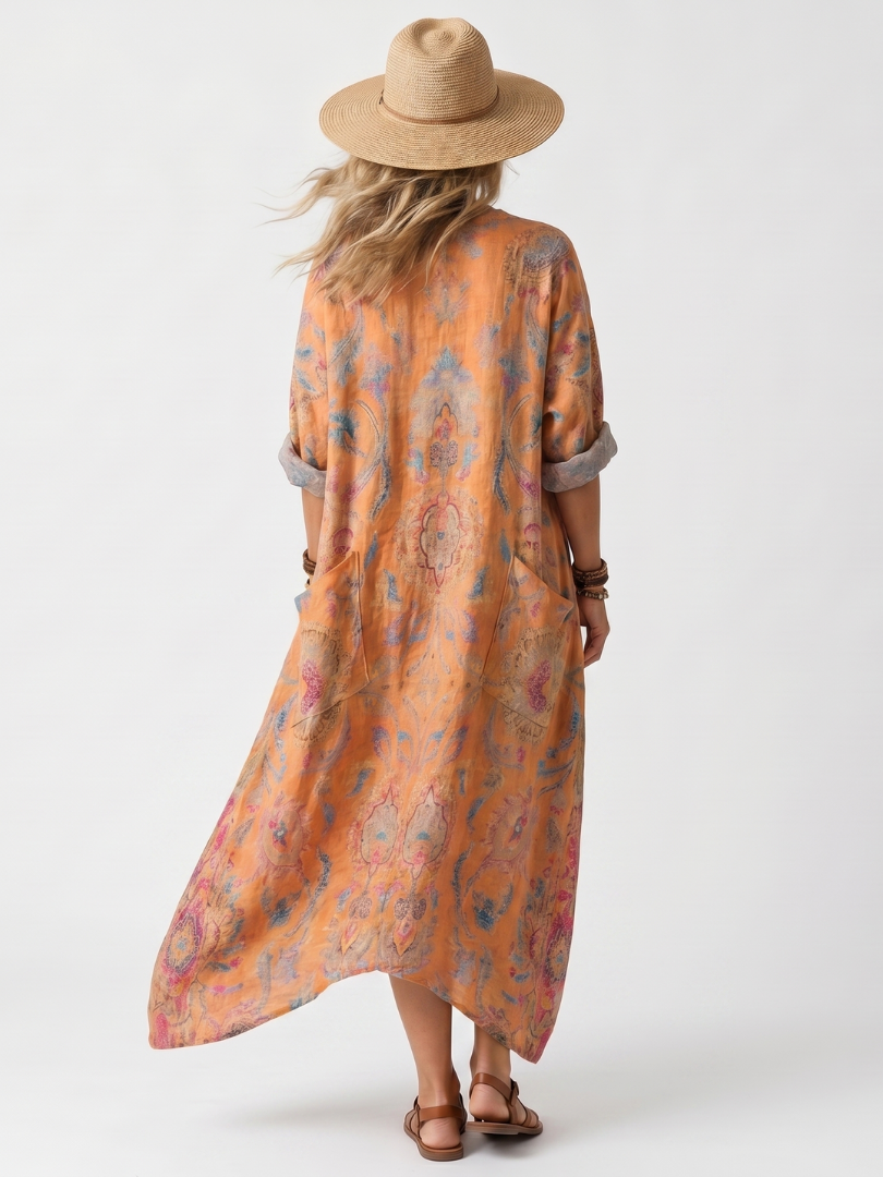 Antonella | Robe Midi Oversize Imprimée à Poches et Col Cranté