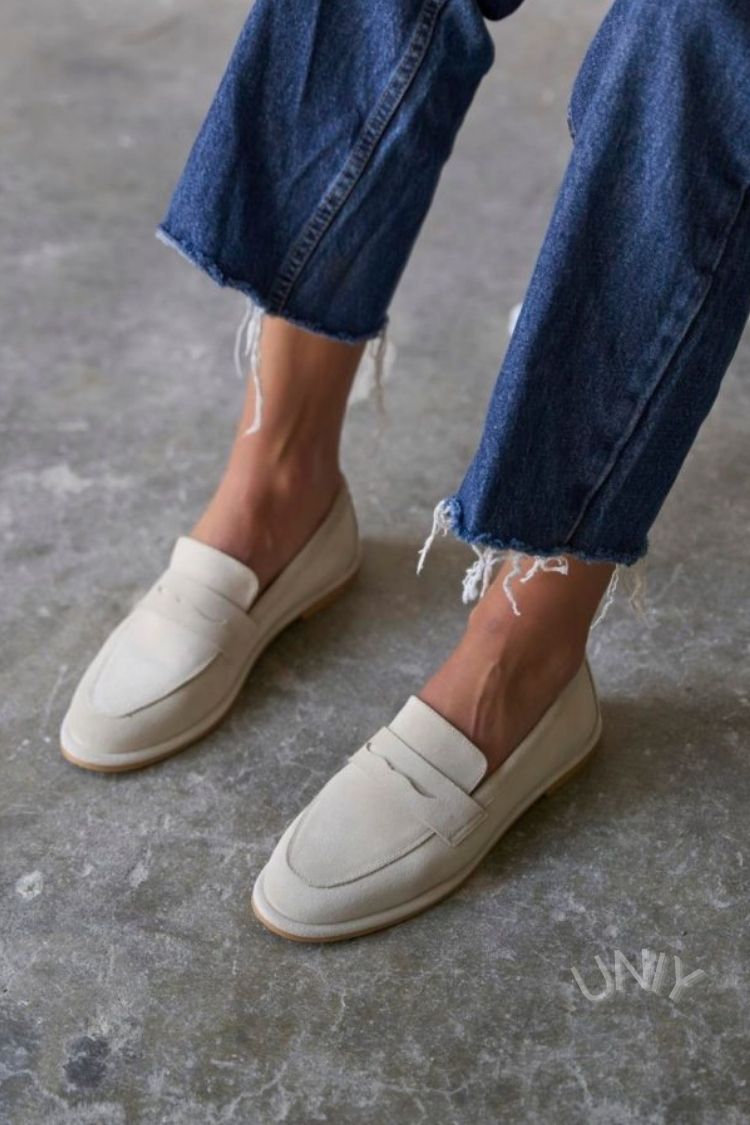 Anne | Mocassins Minimalistes en Suédine Beige