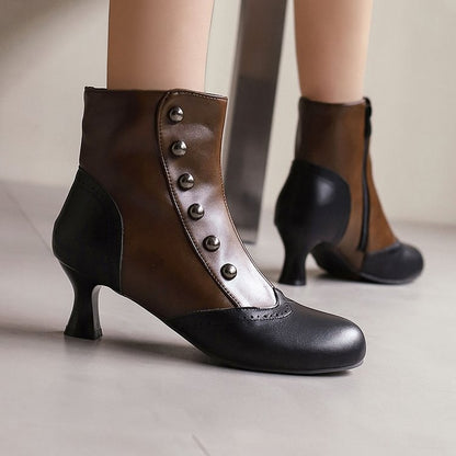 Ophélie | Bottines Métallisées Color Block Cloutées à Zip