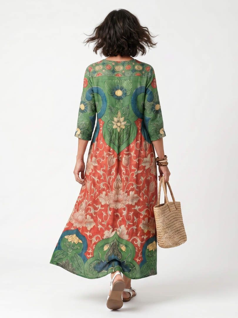 Fernanda | Robe Midi Imprimés Mixtes à Col en V