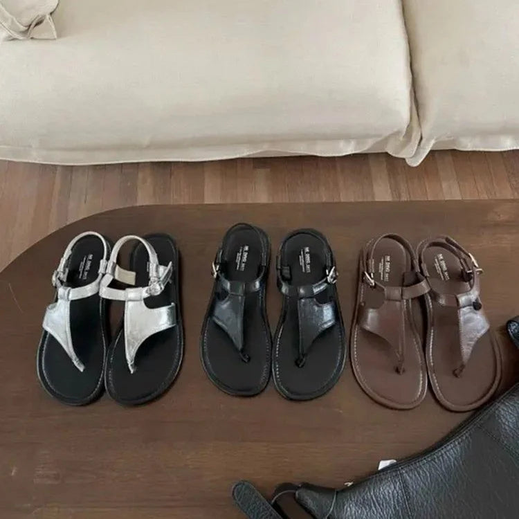 Sandales tongs décontractées unies avec bride cheville et boucle