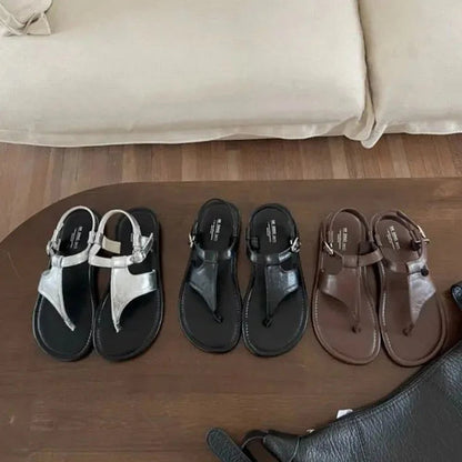 Sandales tongs décontractées unies avec bride cheville et boucle
