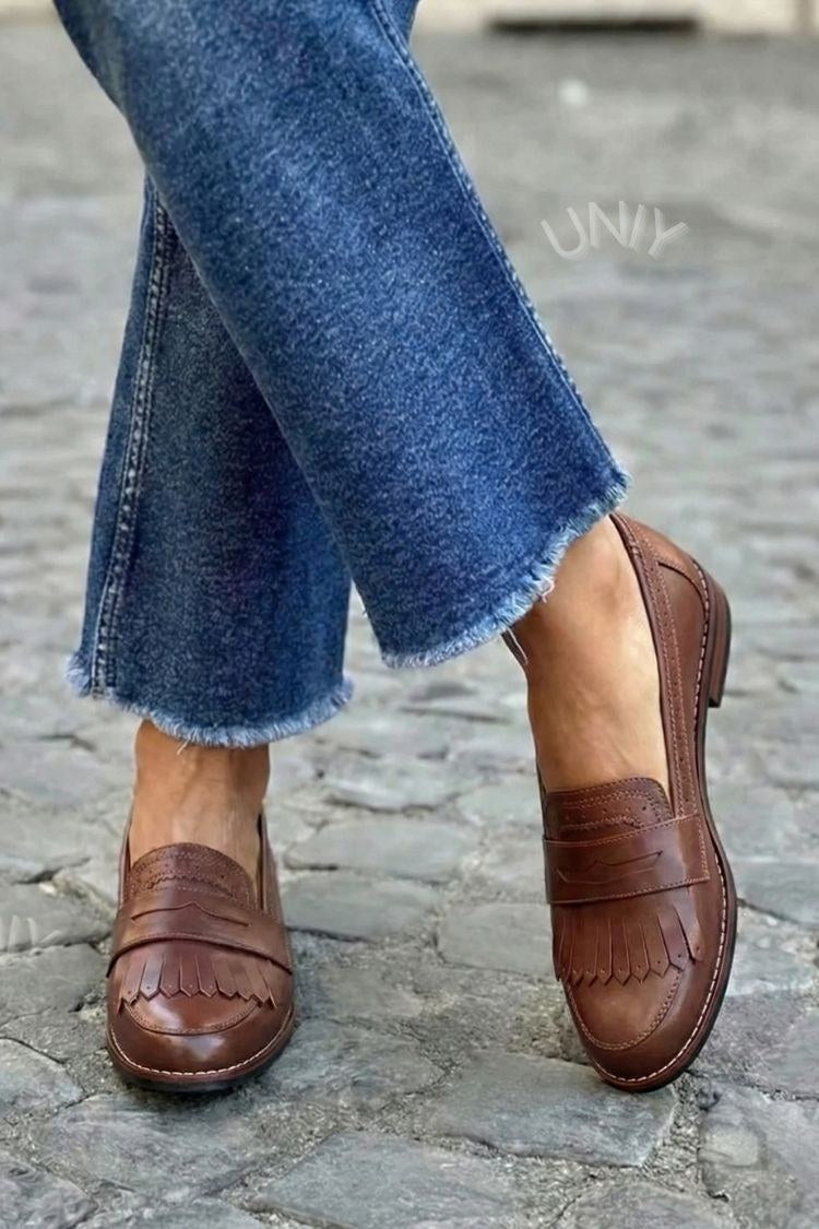 Évelyne | Mocassins Rétro Marron à Franges