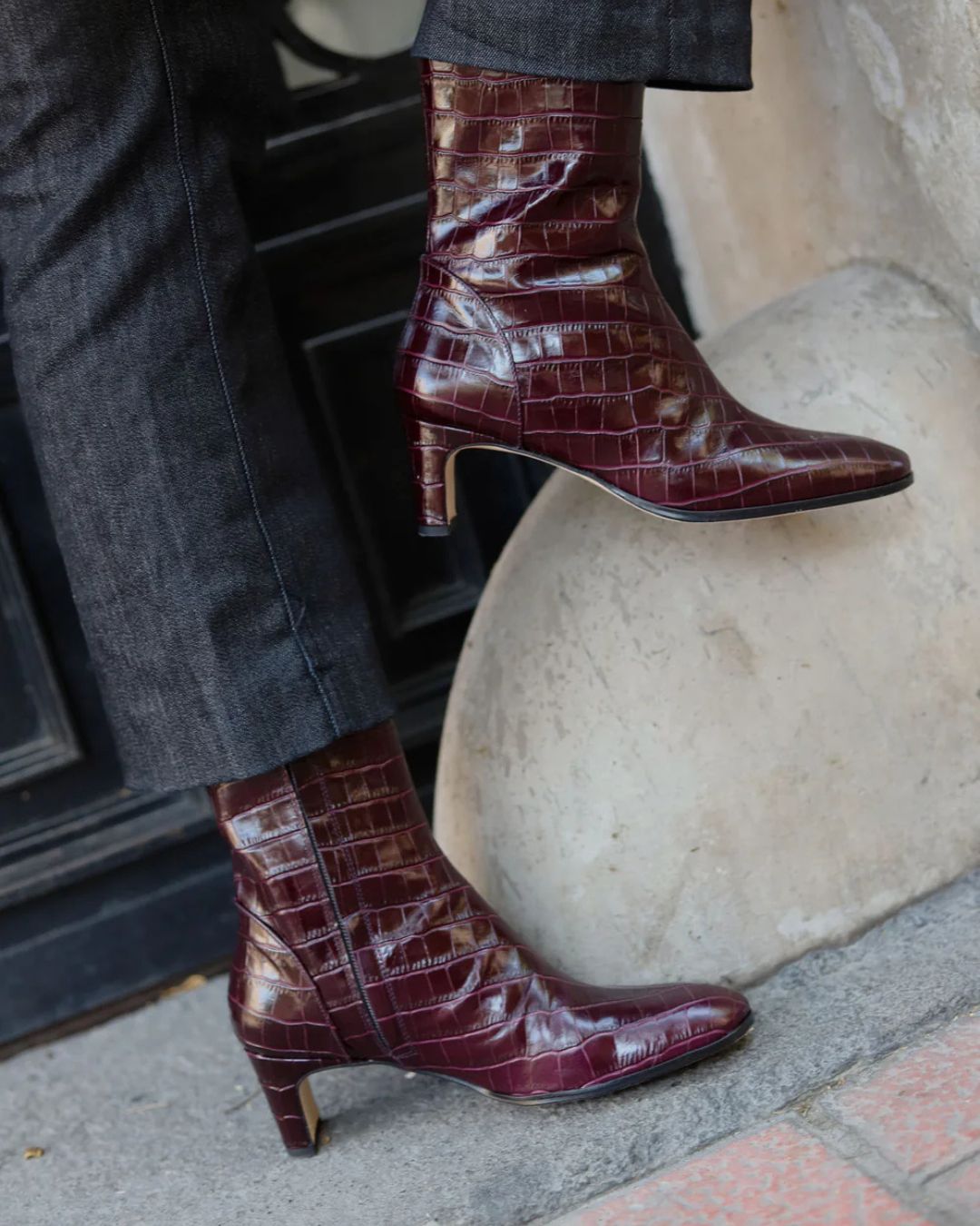 Iris | Bottines Bordeaux Vernies Effet Croco