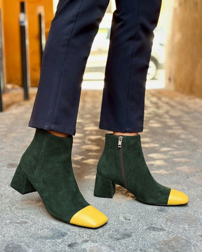 Sidonie | Bottines Color Block à Bout Carré, Zip et Talon Bloc
