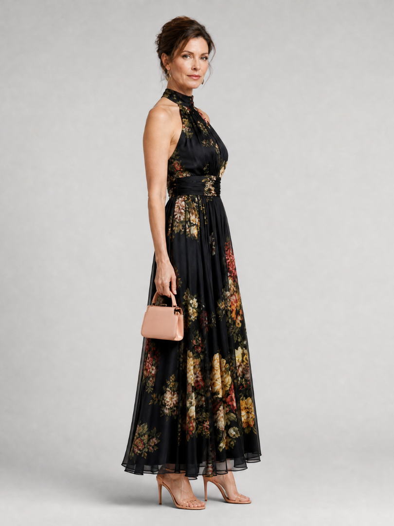Sior | Robe Midi Fleurie à Col Licou