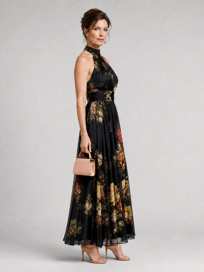 Sior | Robe Midi Fleurie à Col Licou