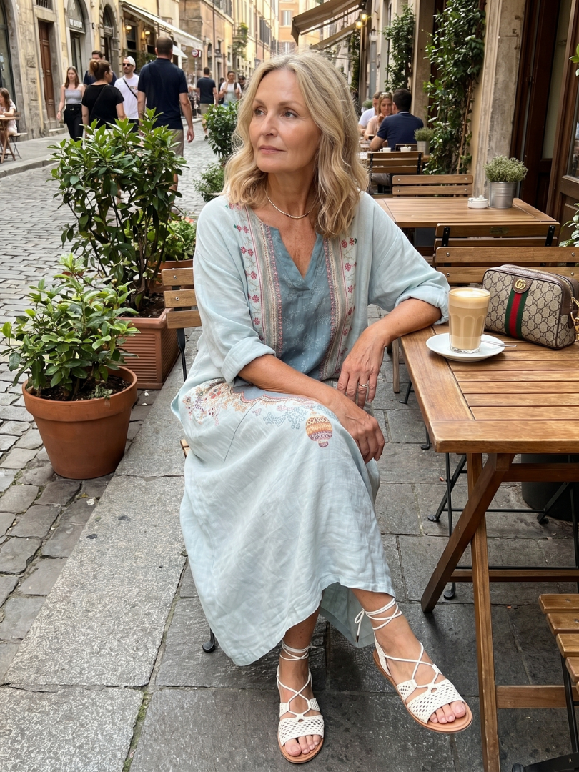 Laura | Robe Midi Oversize Brodée à Empiècement Ornemental