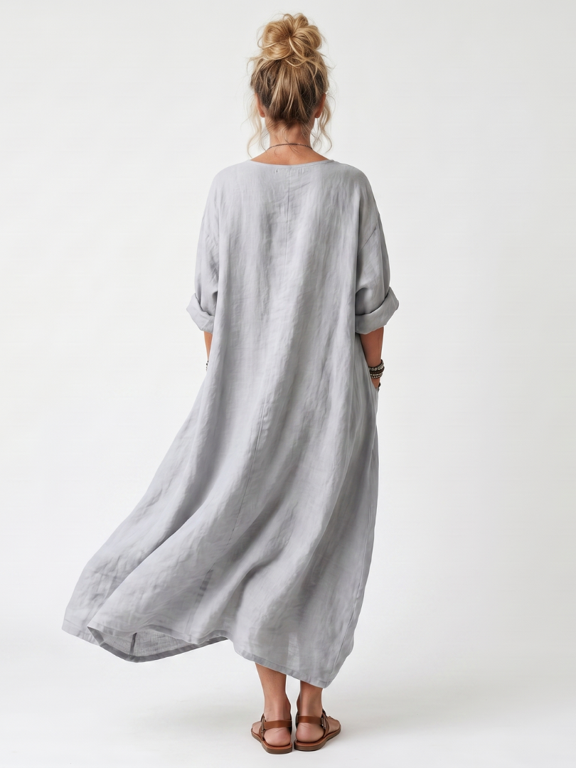 Erminia | Robe Midi Oversize Brodée à Empiècement Contrasté