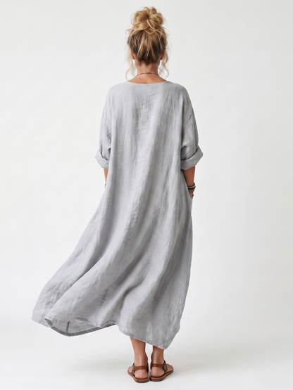 Erminia | Robe Midi Oversize Brodée à Empiècement Contrasté