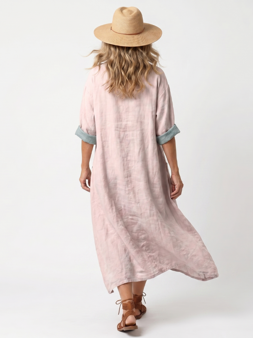 Gemma | Robe Midi Ample à Empiècements Brodés et Poches