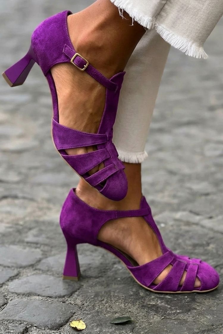 Sandales à talon à découpes crochet Vert à bout fermé
