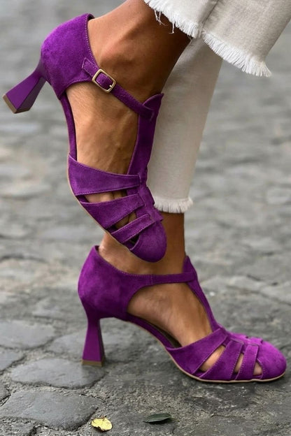 Sandales à talon à découpes crochet Vert à bout fermé
