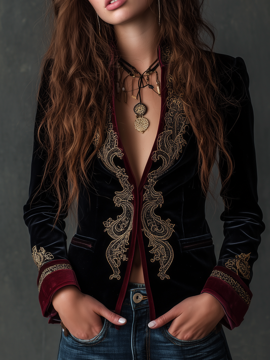 Daphnée | Blazer en Velours Brodé Baroque