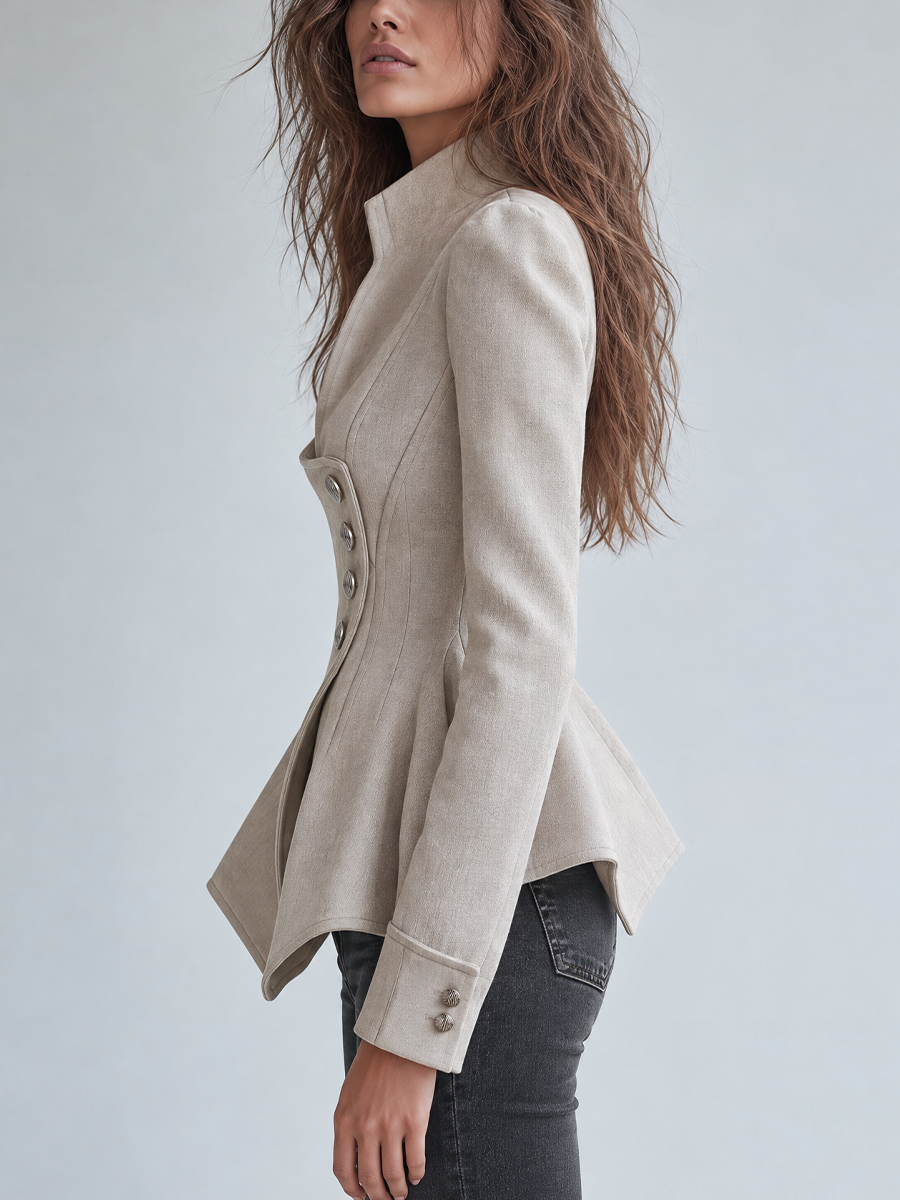 Roseline | Blazer Péplum Ivoire à Boutonnage Asymétrique
