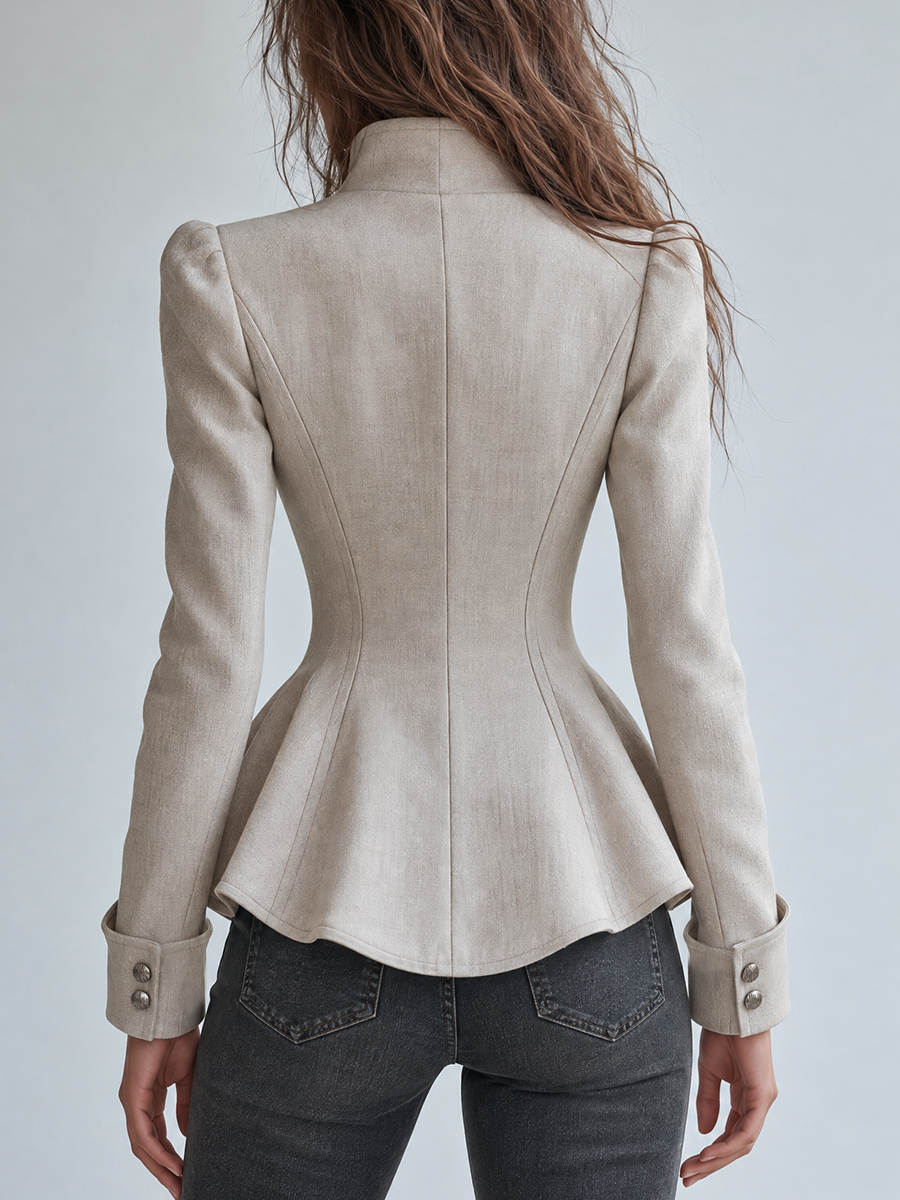 Roseline | Blazer Péplum Ivoire à Boutonnage Asymétrique