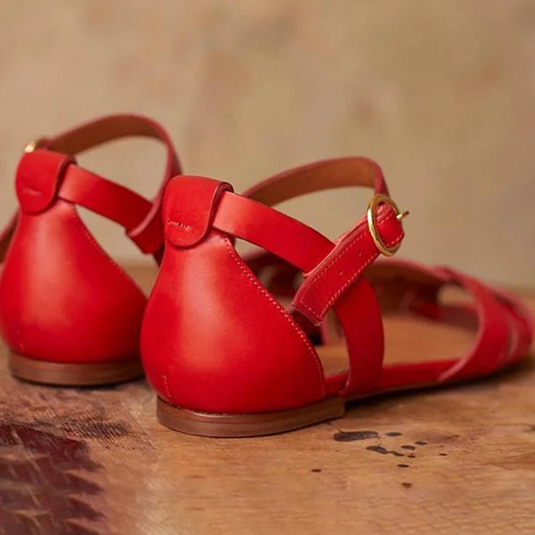 Sandales peep toe à découpes unies avec bride cheville et boucle