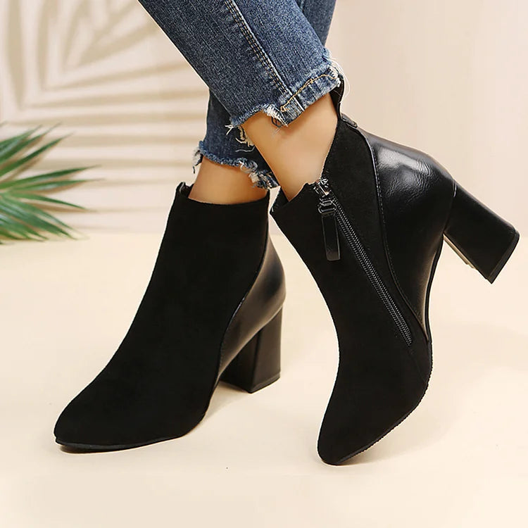 Bottines pointues chunky patchwork avec zip