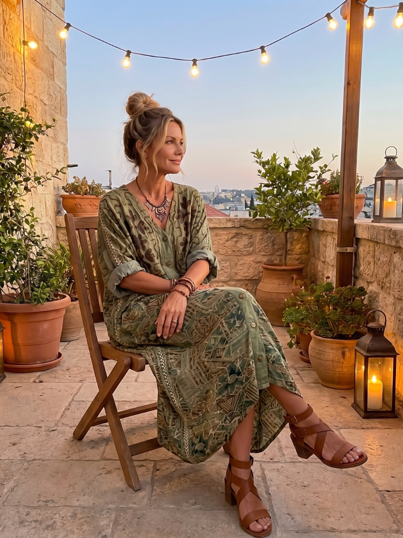 Caterina | Robe Midi Oversize Brodée à Boutons et Poches