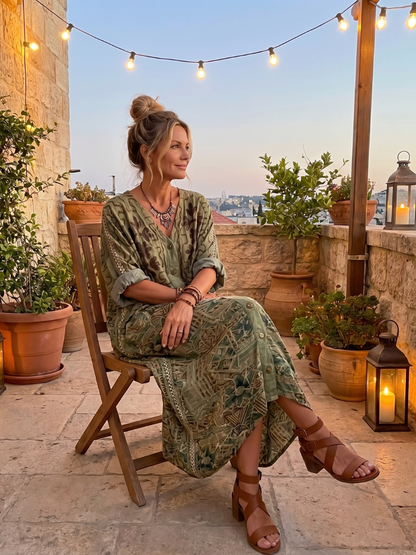 Caterina | Robe Midi Oversize Brodée à Boutons et Poches