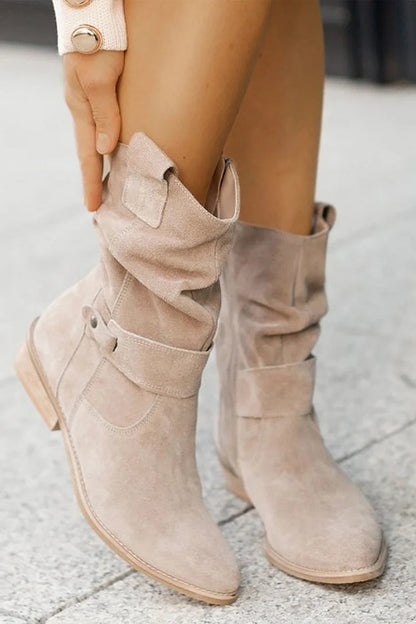 Émeline | Bottes Mi-Mollet en Suédine à Zip et Bout Rond