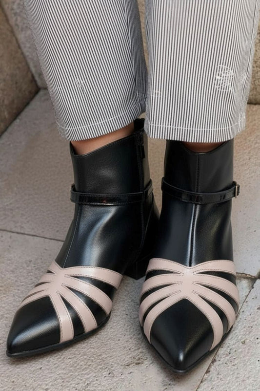 Sabine | Bottines Noires à Boucle et Bout Patchwork